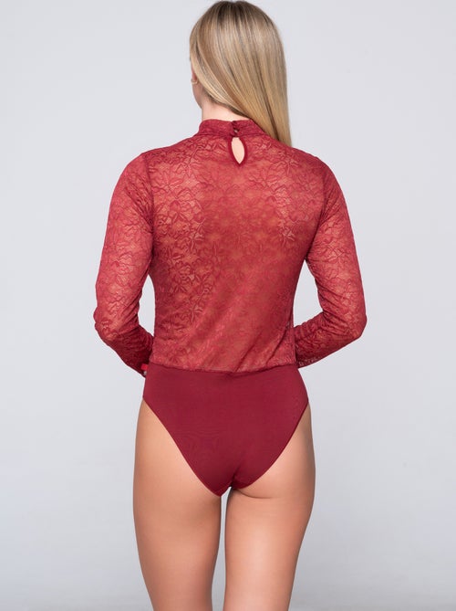 Body dentelle manches longues col montant MICRO TOUCH LACE - Kiabi