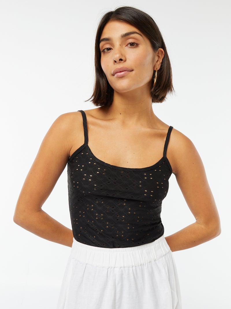 Body en broderie anglaises noir - Kiabi