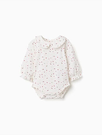 Body en coton à manches longues avec motif fleuri