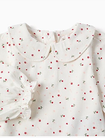 Body en coton à manches longues avec motif fleuri