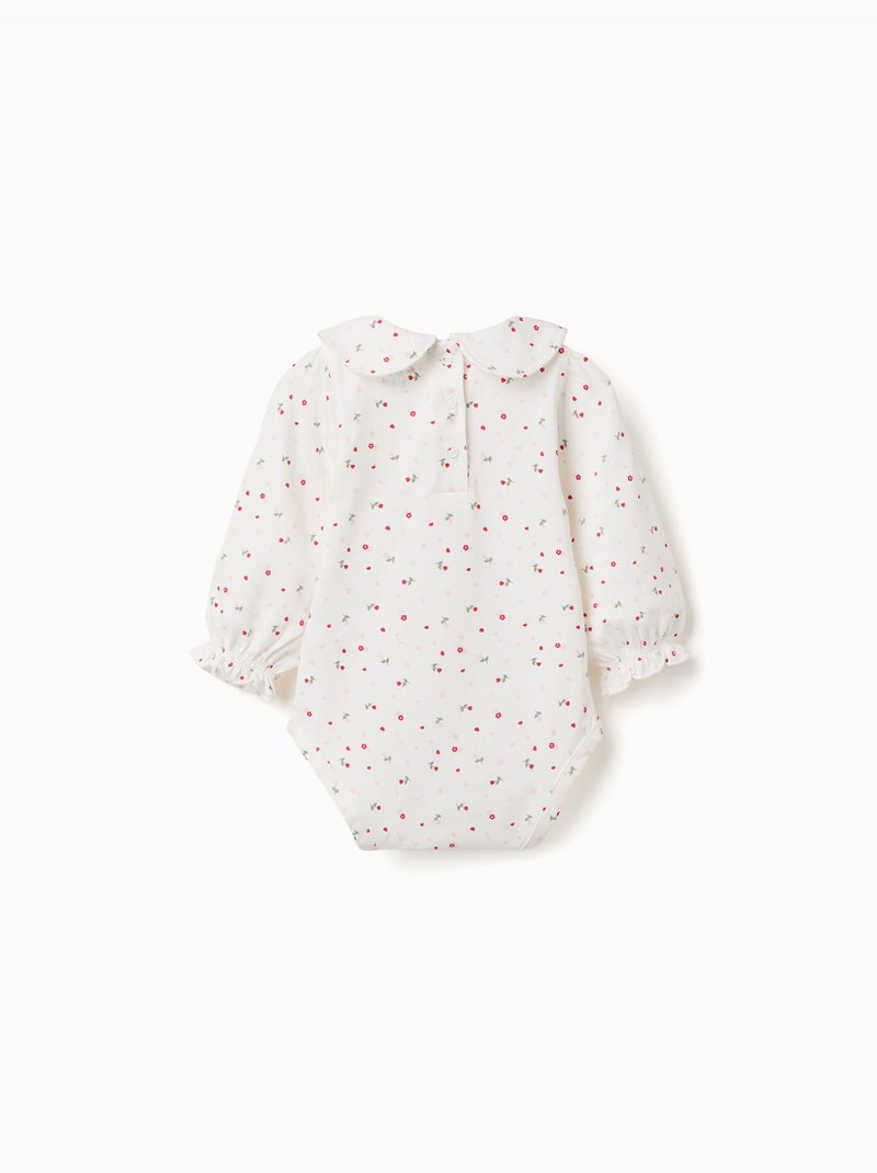 Body en coton à manches longues avec motif fleuri Blanc - Kiabi