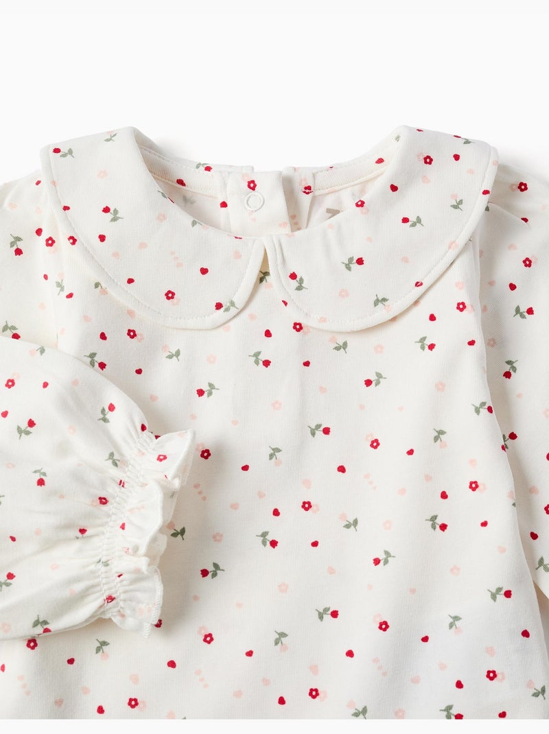 Body en coton à manches longues avec motif fleuri Blanc - Kiabi