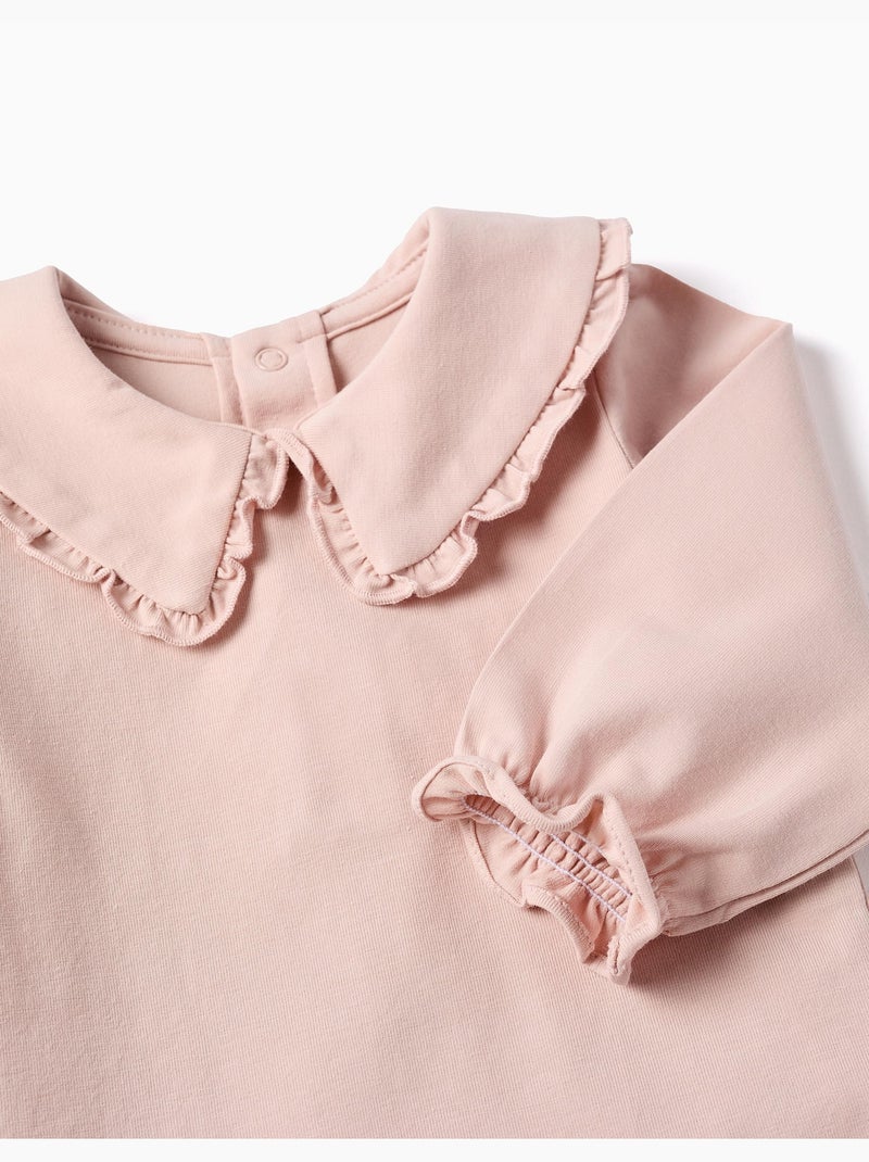 Body en coton à manches longues avec volants Rose clair - Kiabi
