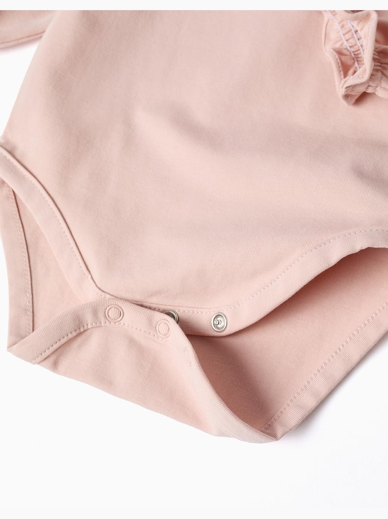 Body en coton à manches longues avec volants Rose clair - Kiabi