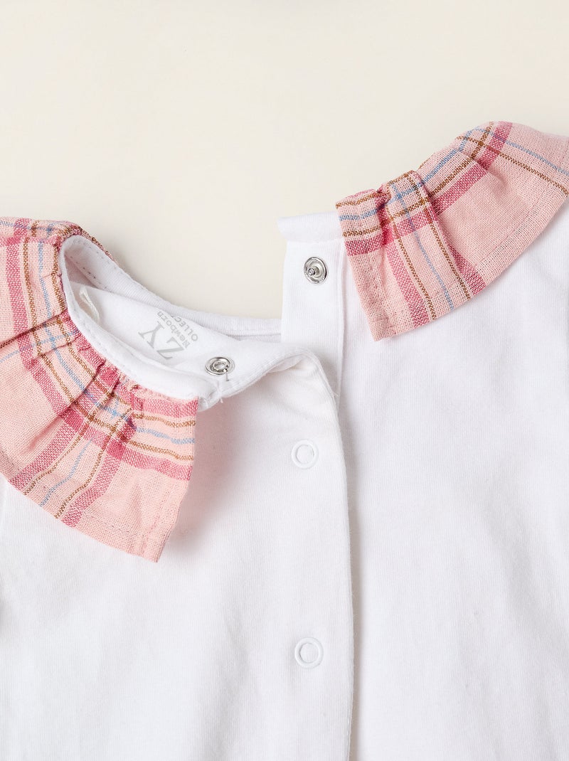 Body en Coton avec Col à Carreaux Blanc - Kiabi