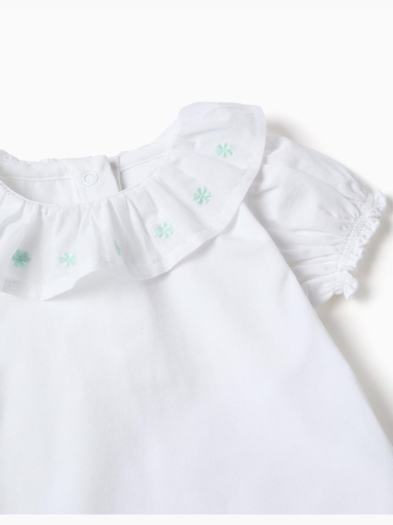 Body en coton avec col brodé Blanc - Kiabi