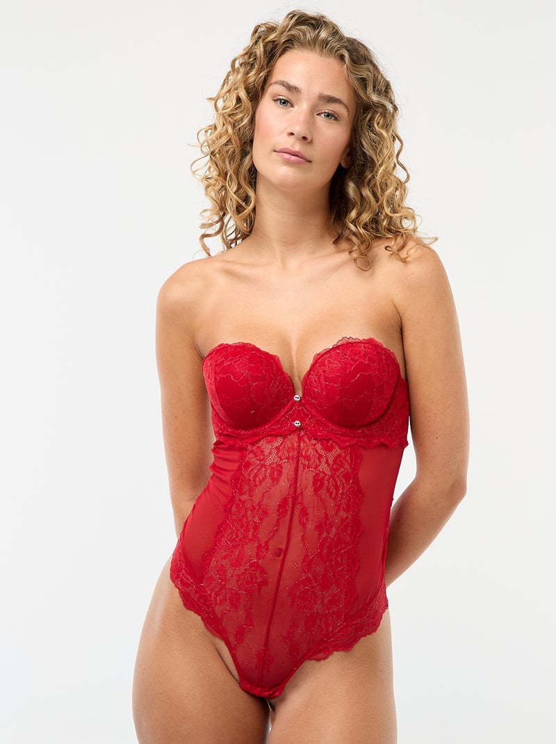 Body en dentelle avec fils dorés Rouge - Kiabi
