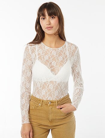 Body en dentelle manches longues
