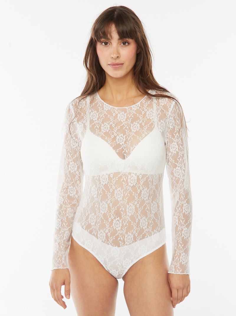 Body en dentelle  manches longues Blanc - Kiabi