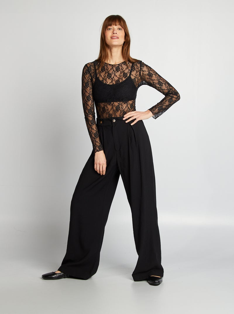 Body en dentelle  manches longues Noir - Kiabi