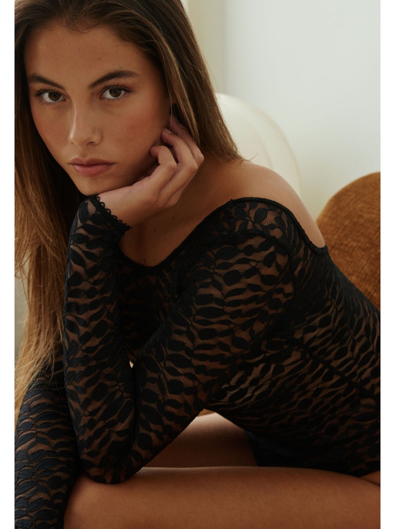 Body en dentelle manches longues rosalie Noir - Kiabi