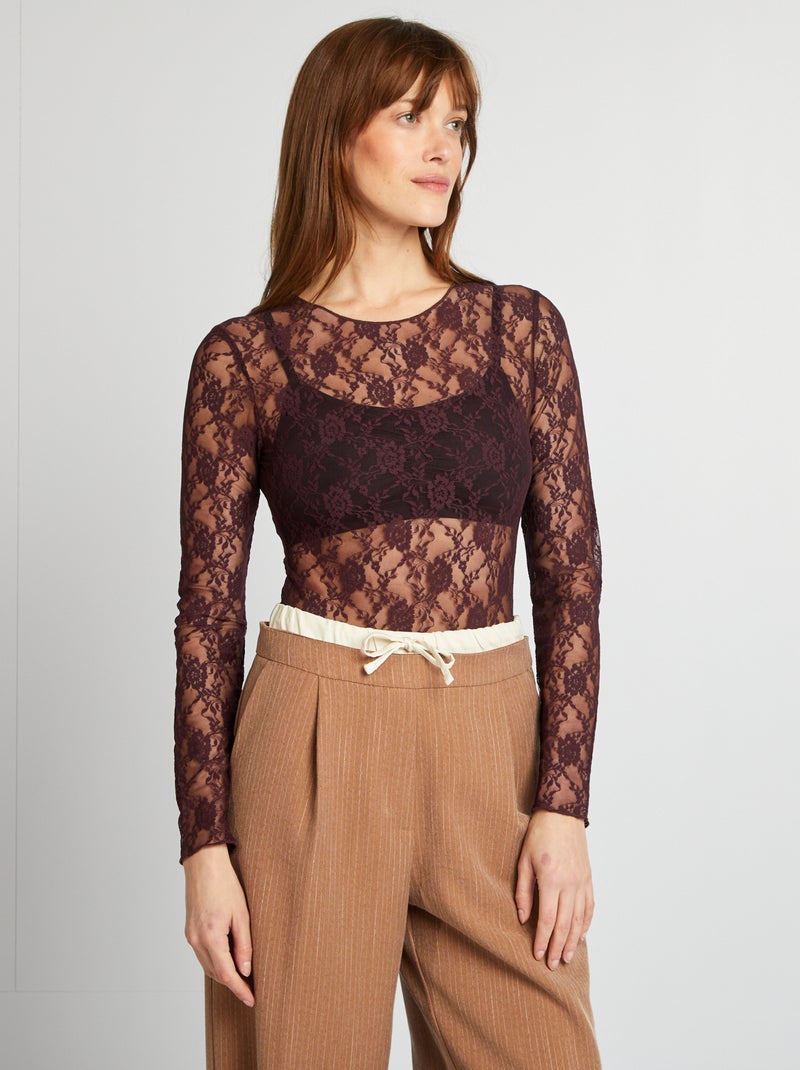 Body en dentelle  manches longues ROUGE - Kiabi
