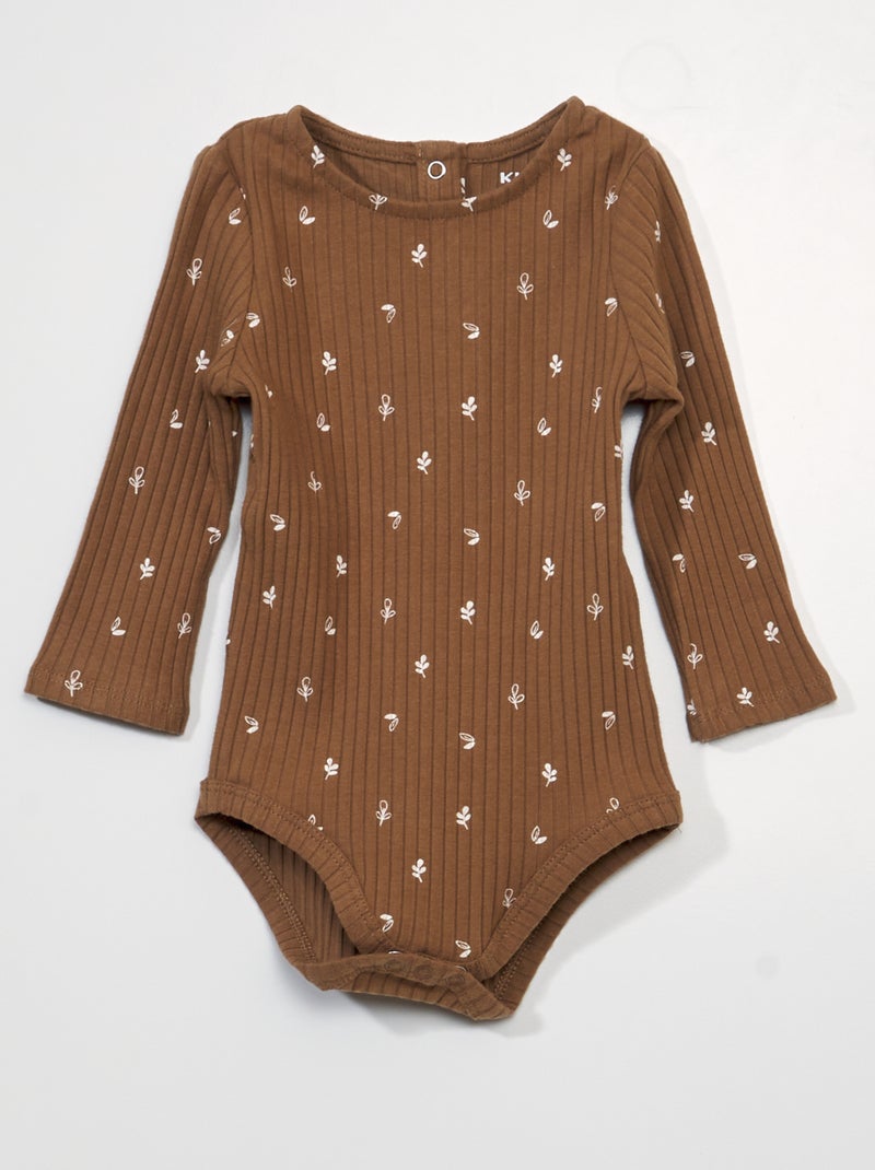 Body en maille côtelée avec imprimé Marron - Kiabi