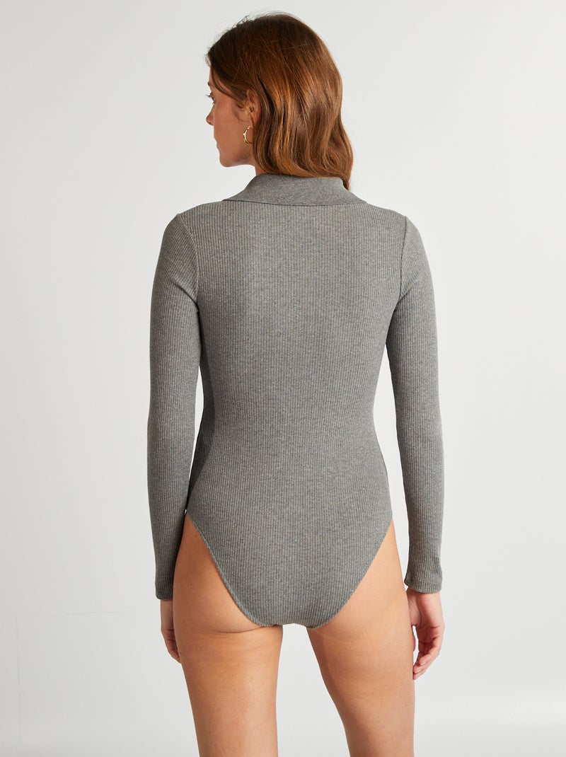 Body en maille côtelée col polo GRIS - Kiabi