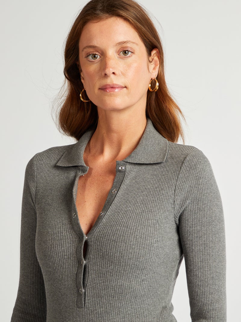 Body en maille côtelée col polo GRIS - Kiabi
