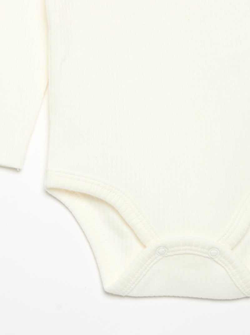 Body en maille côtelée et col fantaisie Blanc - Kiabi
