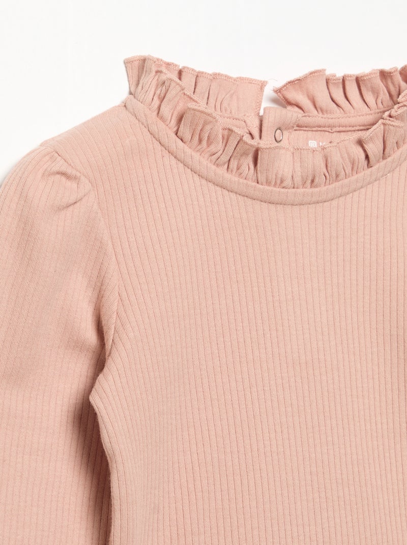 Body en maille côtelée et col fantaisie Rose - Kiabi