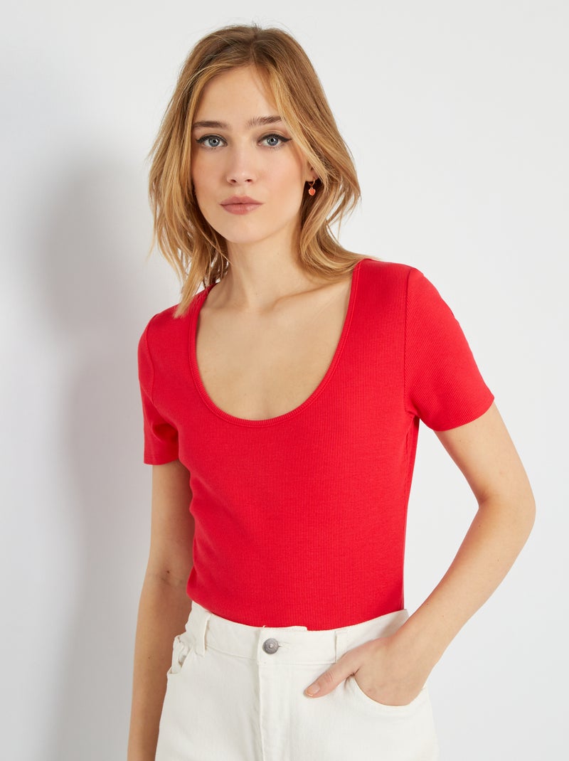 Body en maille côtelée unie ROUGE - Kiabi