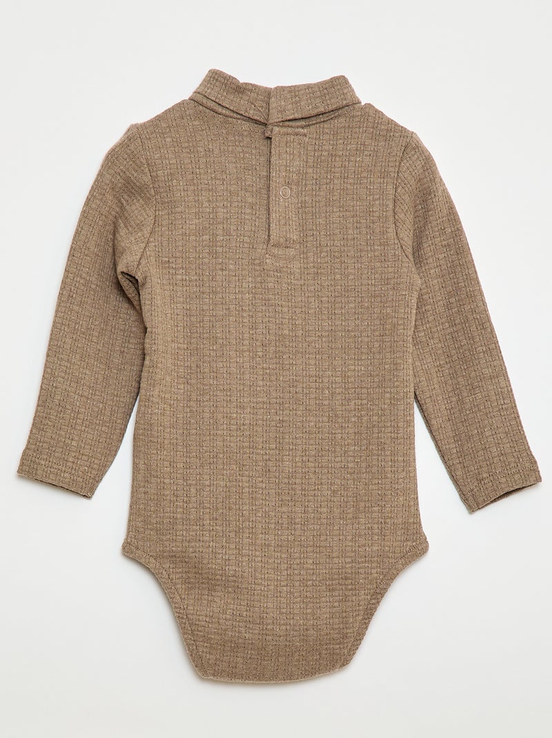 Body en maille pointelle avec col montant Beige - Kiabi