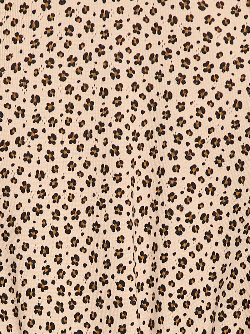 Body en maille pointelle avec col volanté et motif all over Beige - Kiabi