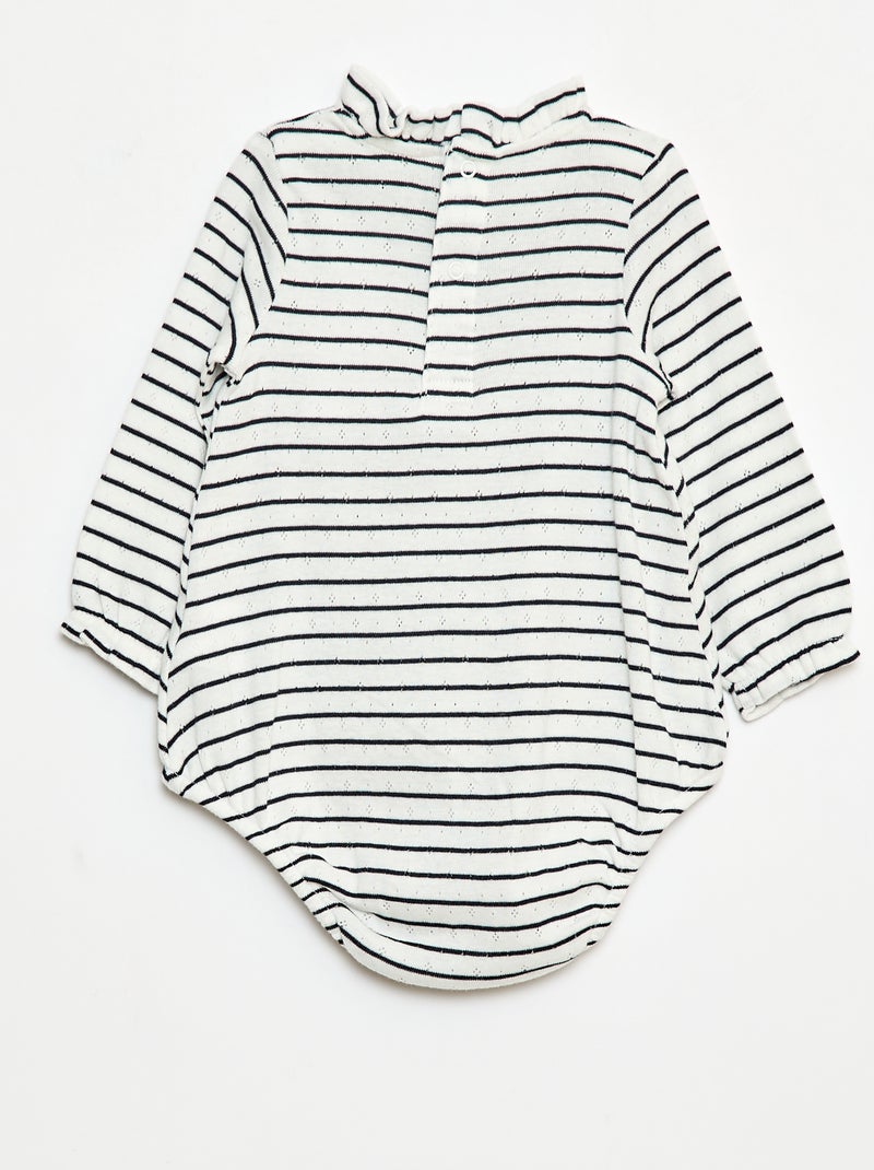 Body en maille pointelle avec col volanté et motif all over Blanc - Kiabi