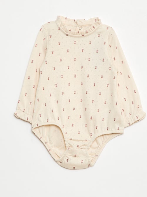 Body en maille pointelle avec col volanté et motif all over - Kiabi