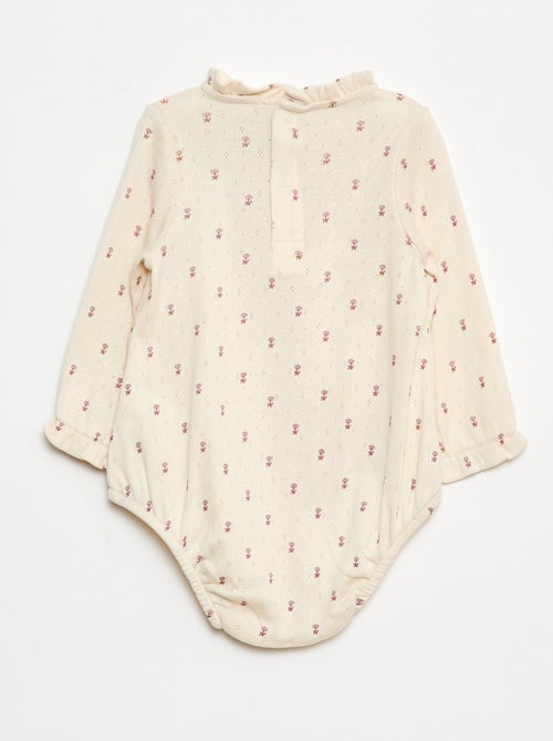 Body en maille pointelle avec col volanté et motif all over - Kiabi