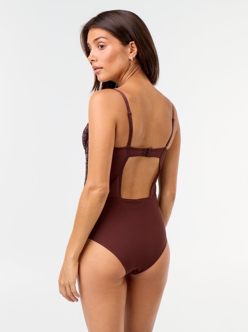Body en microfibre et sequins Marron foncé - Kiabi