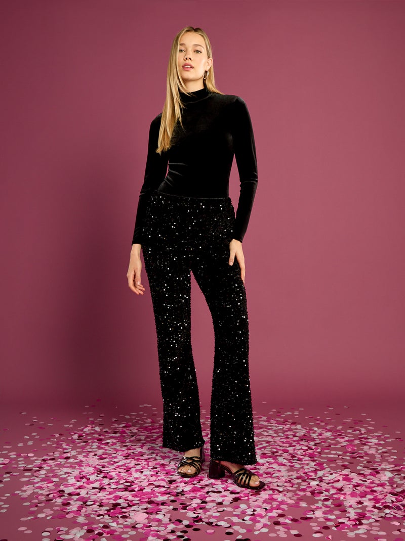 Body en velours avec dos en dentelle Noir - Kiabi