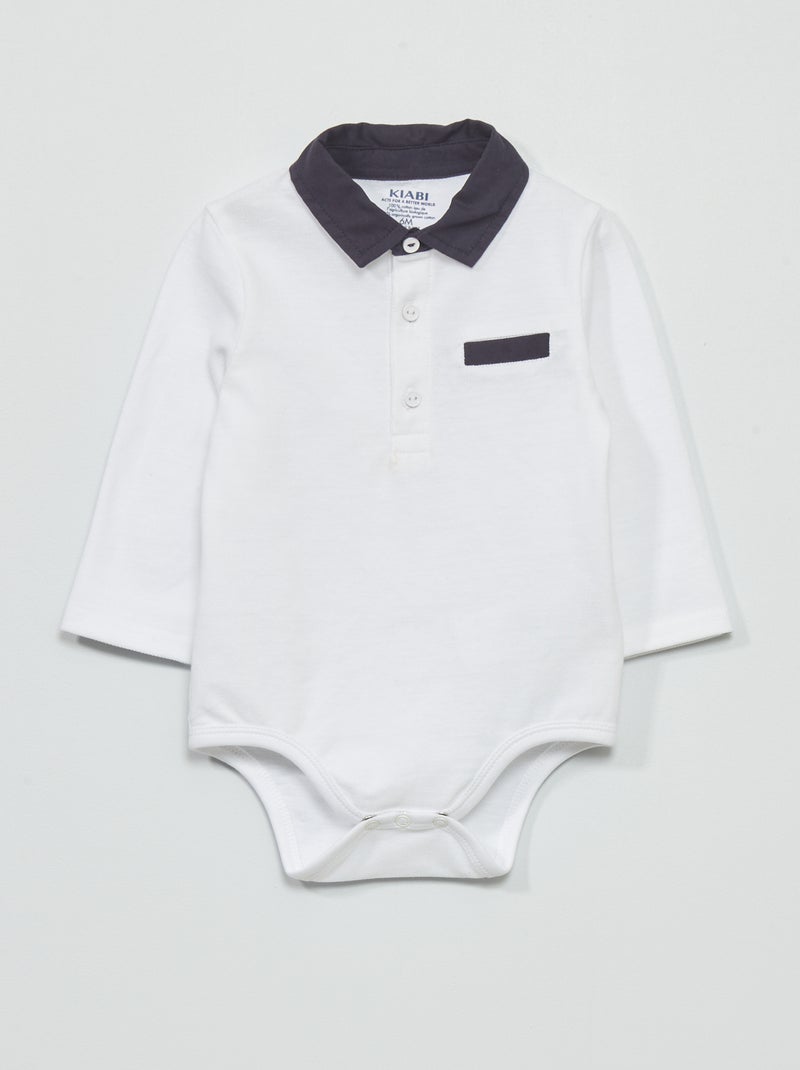 Body esprit polo en maille piquée blanc - Kiabi