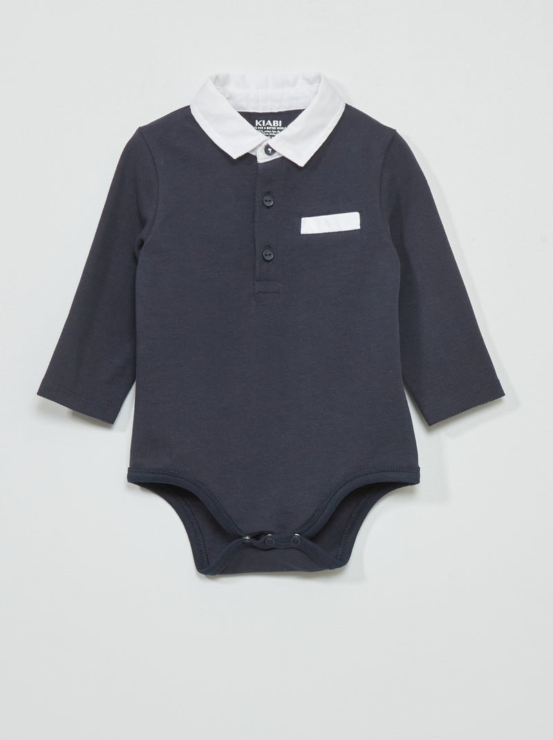 Body esprit polo en maille piquée bleu marine - Kiabi