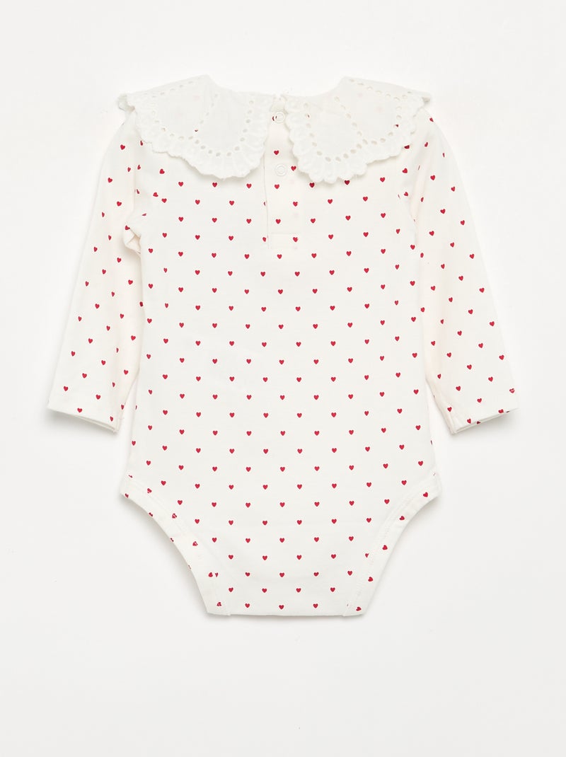 Body imprimé avec col claudine en broderie anglaise Blanc - Kiabi