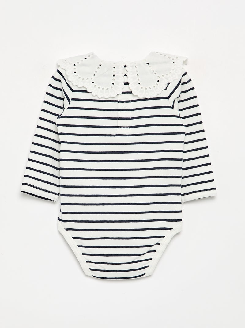 Body imprimé avec col claudine en broderie anglaise Blanc - Kiabi