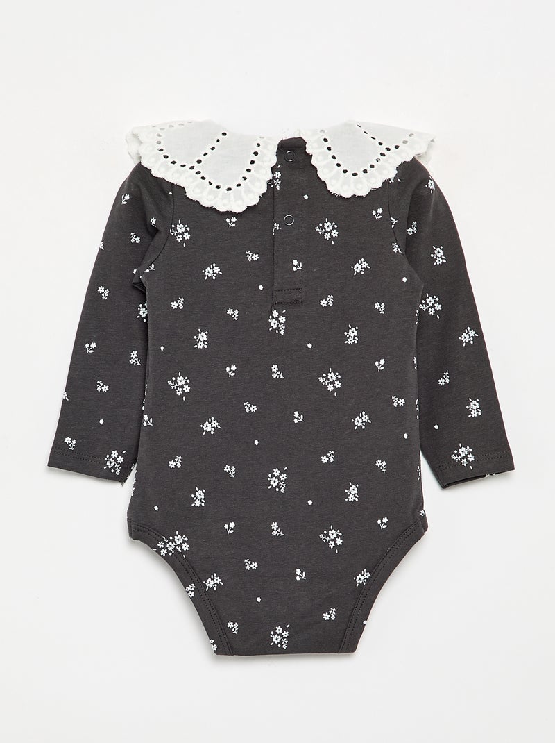 Body imprimé avec col claudine en broderie anglaise Noir - Kiabi