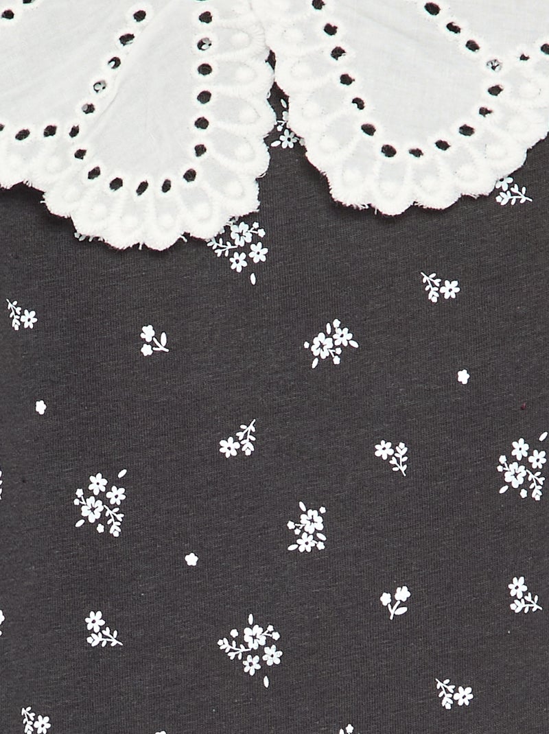 Body imprimé avec col claudine en broderie anglaise Noir - Kiabi