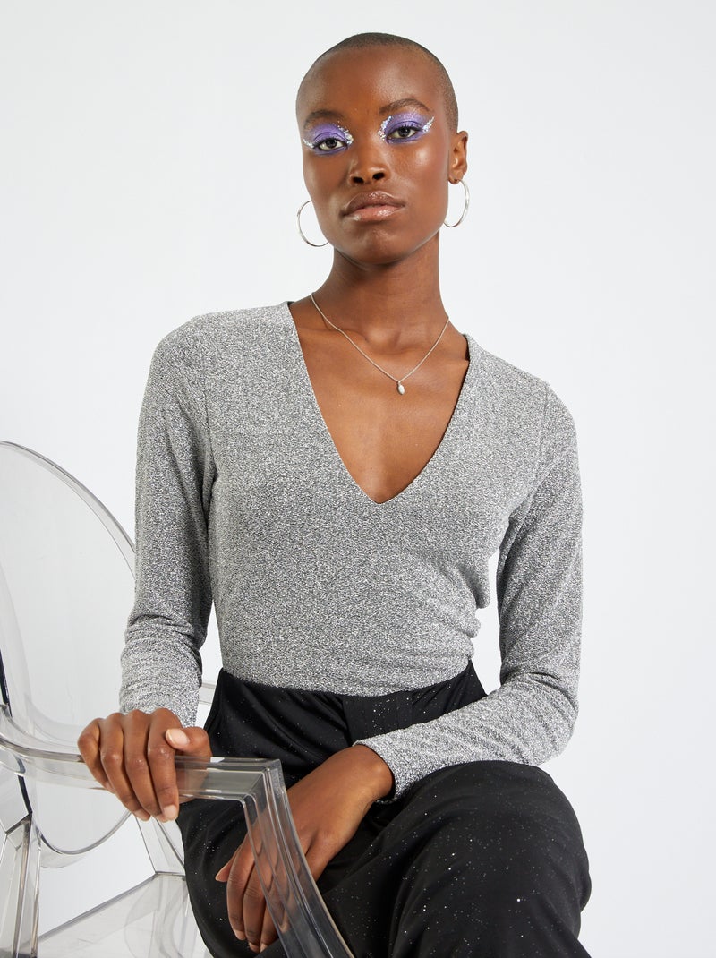 Body irisé encolure V Gris - Kiabi