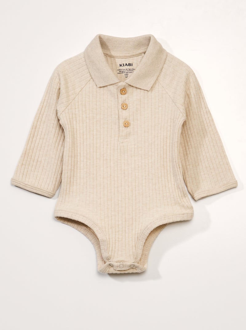 Body maille côtelée et col polo Beige - Kiabi