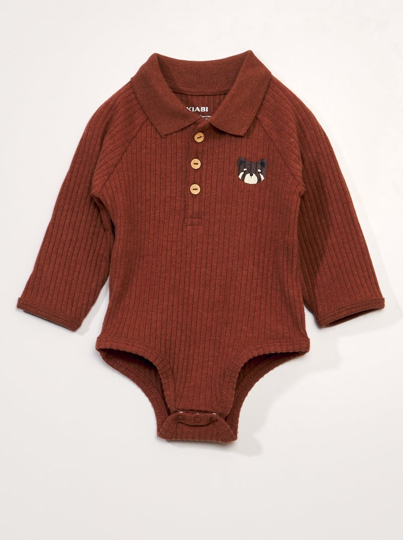 Body maille côtelée et col polo Marron - Kiabi