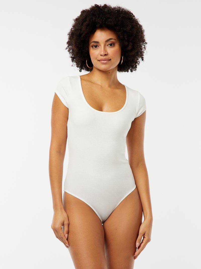 Body manches courtes côtelé Blanc - Kiabi