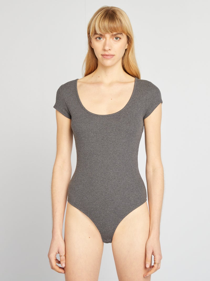 Body manches courtes côtelé Gris - Kiabi