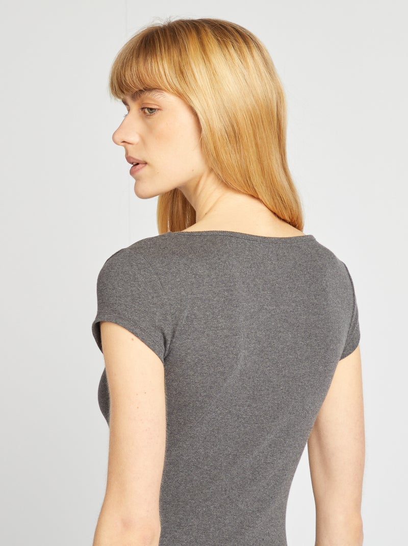 Body manches courtes côtelé Gris - Kiabi