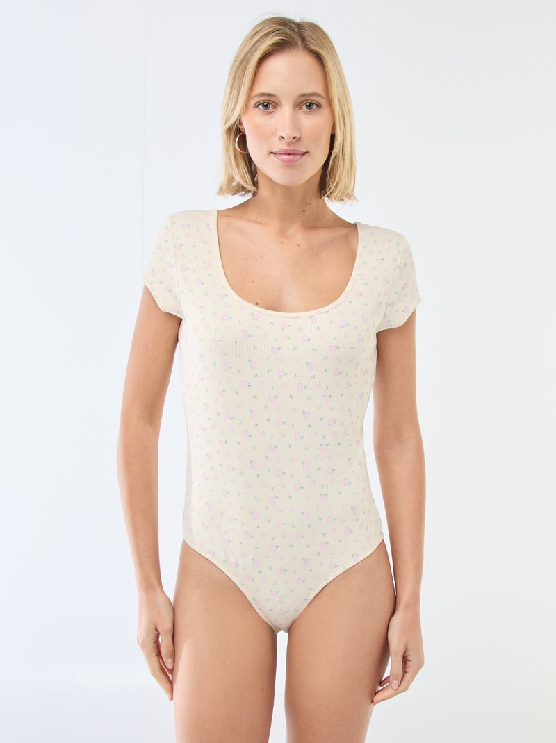 Body manches courtes côtelé Jaune fleuri - Kiabi