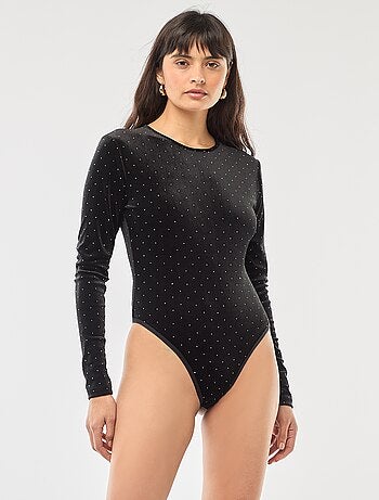 Body manches longues avec strass en velours