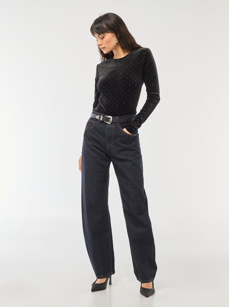 Body manches longues avec strass en velours Noir - Kiabi