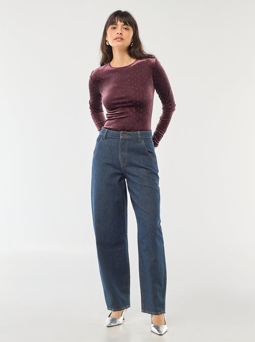 Body manches longues avec strass en velours - Kiabi