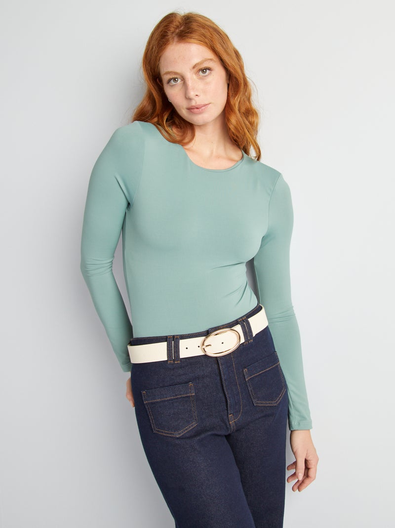 Body manches longues en microfibre Bleu - Kiabi