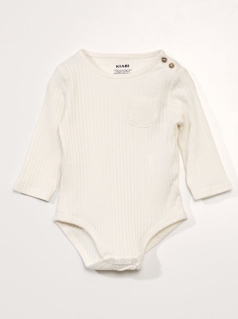Body manches longues en rib blanc - Kiabi