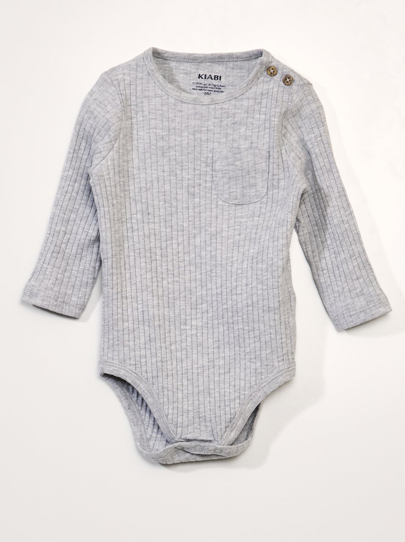 Body manches longues en rib Gris - Kiabi