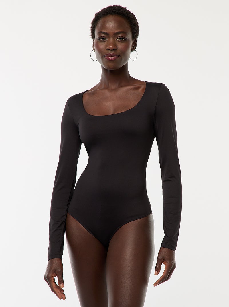 Body manches longues et col rond Noir - Kiabi