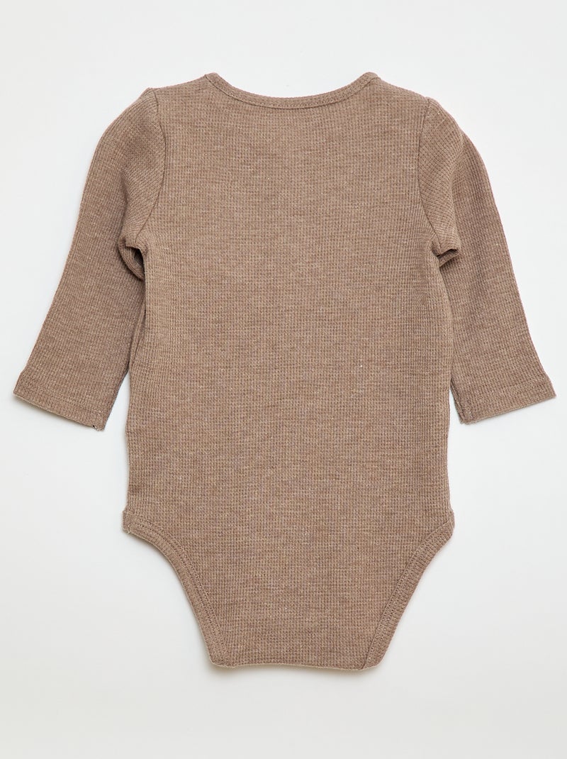 Body manches longues maille gaufrée Marron - Kiabi
